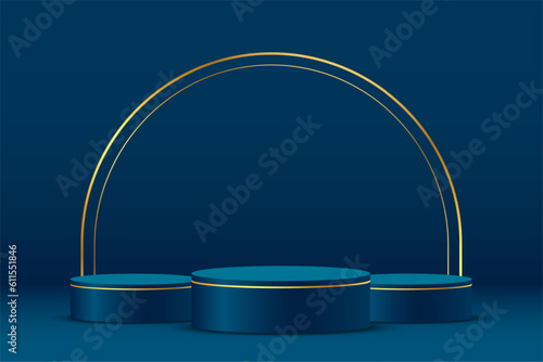 3d style fashionable pedestal round platform background with golden touch