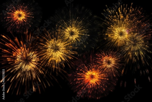 five multicolored fireworks on a black background