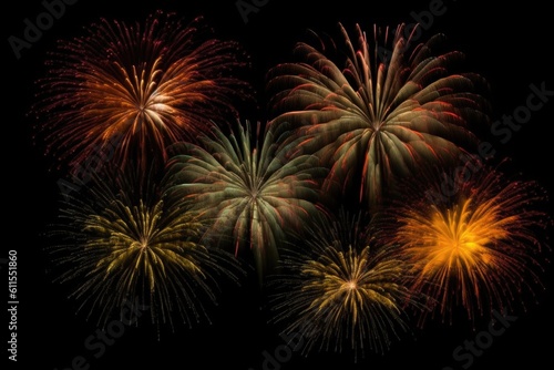 five multicolored fireworks on a black background