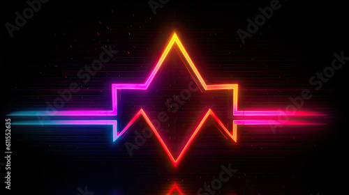 3d render, abstract minimalist geometric background. Colorful neon ascending arrow, linear sign