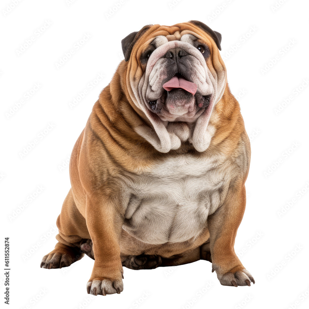 fat english bulldog puppy isolated on transparent background cutout