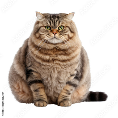 fat scottish fold cat isolated on transparent background cutout