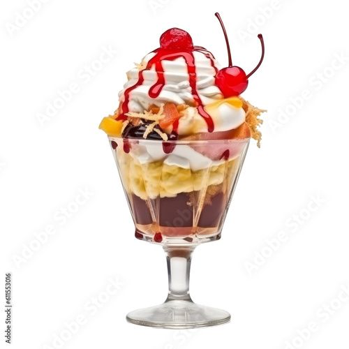 ice cream with fruit isolated on transparent background cutout