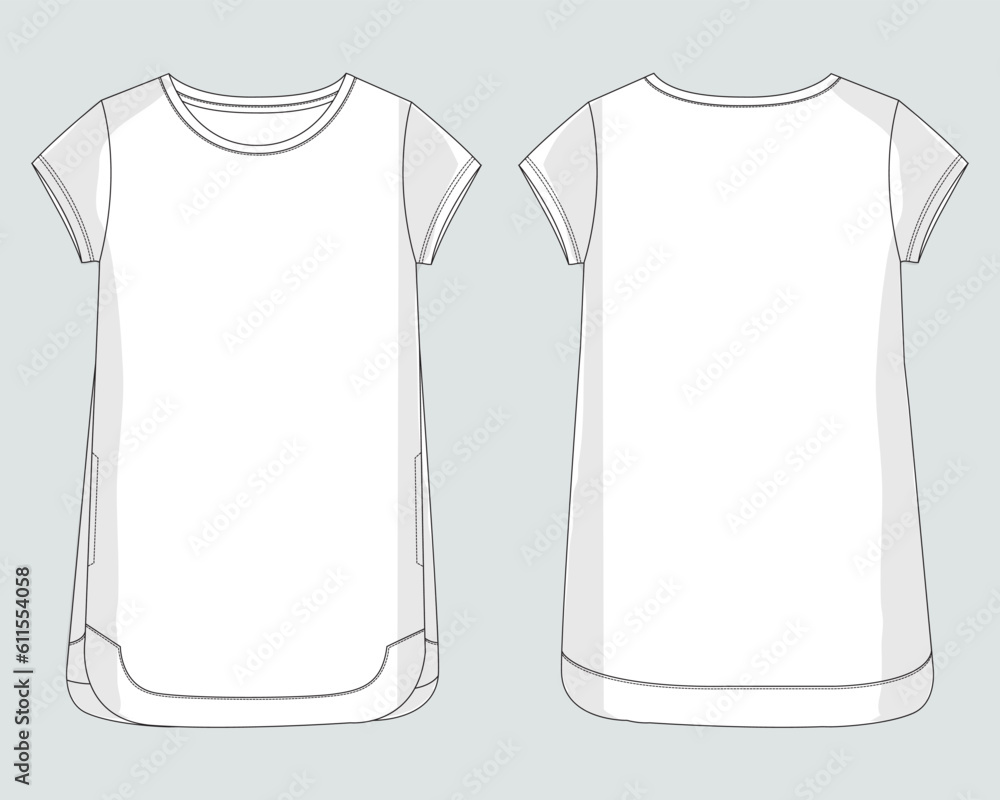Women's blouse dress design technical drawing fashion flat sketch vector illustration template front and back views Women's blouse dress design technical drawing fashion flat sketch vector illustration template front and back views