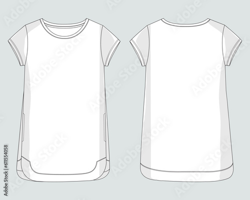 Women's blouse dress design technical drawing fashion flat sketch vector illustration template front and back views