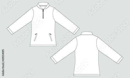 Long sleeve sweatshirt technical drawing fashion flat sketch vector illustration template front and back views