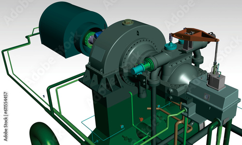 steam turbine coal power plant 3D illustration