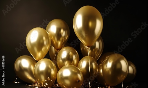 gold foil balloons on black background
