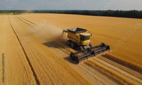 Under the clear sky, the harvester collects ripe wheat in the field Creating using generative AI tools