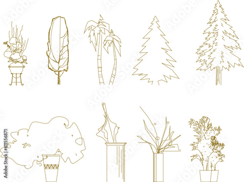 Golden plant tree illustration vector sketch with simple drawings