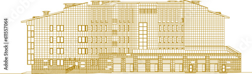 ector sketch illustration of classic vintage old government building with many floors