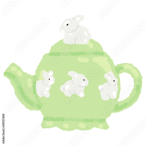 green rabbit teapot