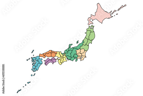 イラスト素材：日本全体地図　都道府県境界線