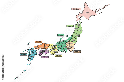イラスト素材：日本全体地図　都道府県境界線