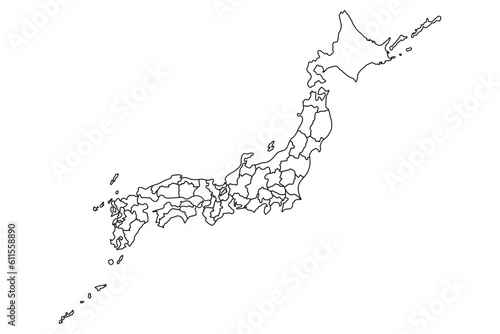 イラスト素材：日本全体地図　都道府県境界線