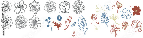 Line icons about flowers on transparent background with editable stroke