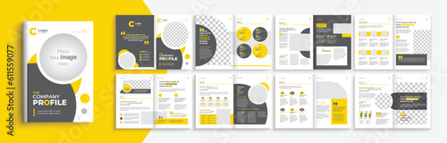 Company profile template layout design with yellow and black color shape, Multipage business brochure template with professional design.