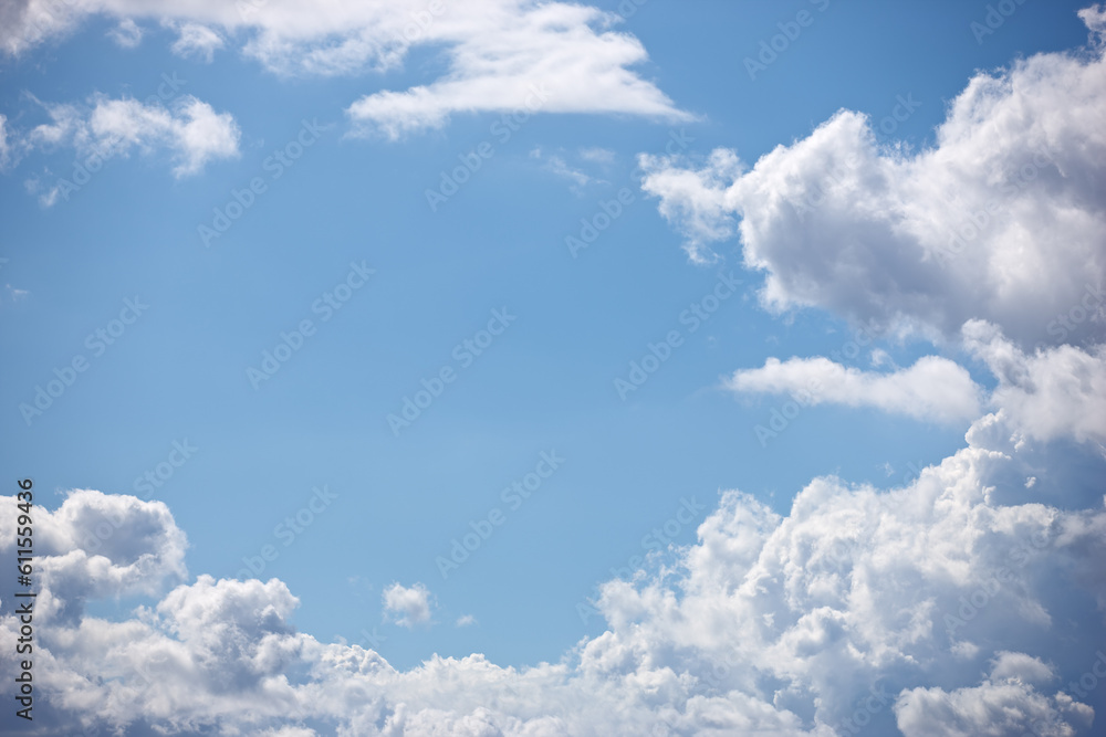 Blue sky, clouds and background in nature, outdoor and climate with space, pattern or heaven. Environment, cloud and natural shape for meteorology, weather and air with light, freedom and summer Blue sky, clouds and background in nature, outdoor and climate with space, pattern or heaven. Environment, cloud and natural shape for meteorology, weather and air with light, freedom and summer