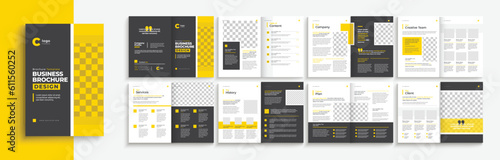 Company profile template layout design with yellow and black color shape, Multipage business brochure template with professional design.