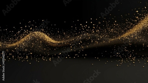 Abstract dark background with golden bokeh and glitter, ai generated