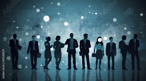 Image of modern business people and technology icons silhouettes