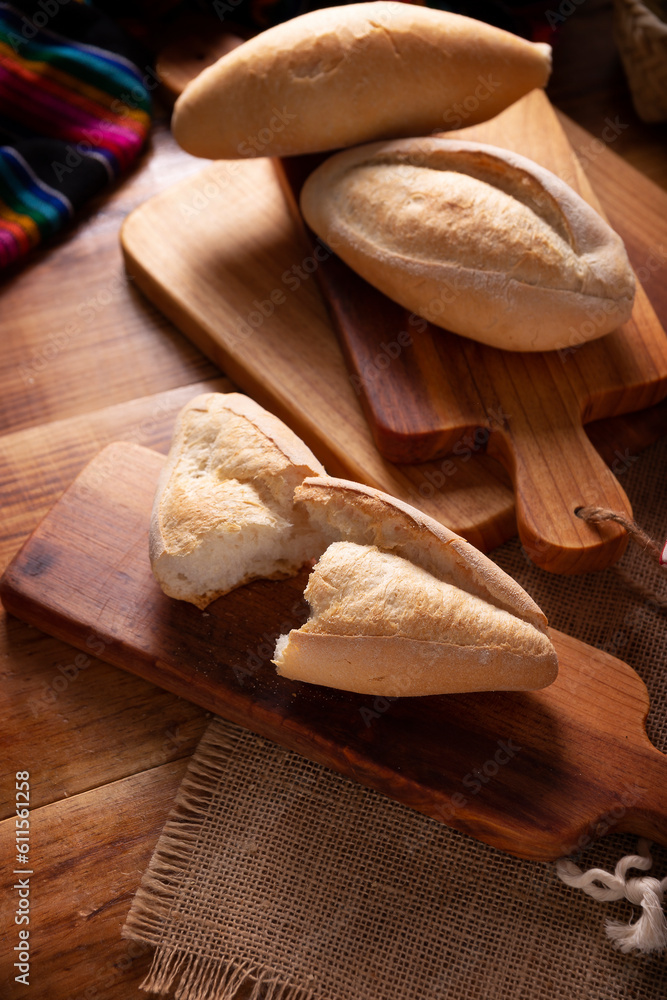 Bread Roll called Bolillo. Traditional mexican bakery. White bread
