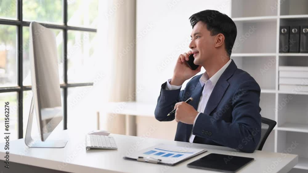 Mature business man executive manager looking at laptop watching online webinar training or having virtual meeting video conference doing market research working in office. Mature business man executive manager looking at laptop watching online webinar training or having virtual meeting video conference doing market research working in office.