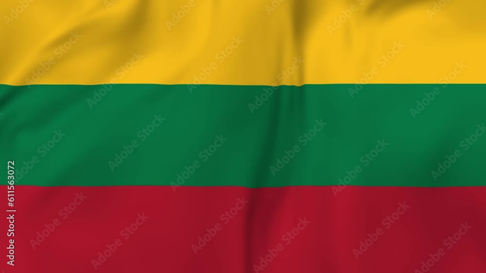 Arising map of Lithuania and waving flag of Lithuania in background. 4k video.