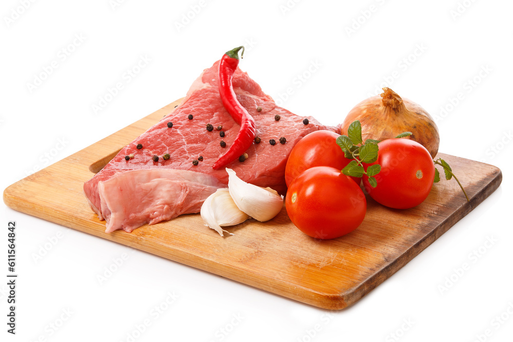 Raw meat and vegetables Raw meat and vegetables