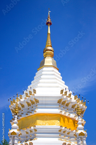 The white pagoda in Thai temple of northen thailand