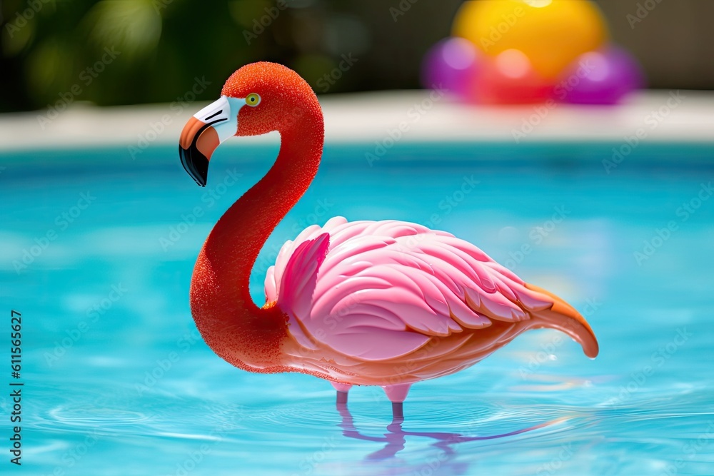 Fototapeta premium sunbathing flamingo with generative ai