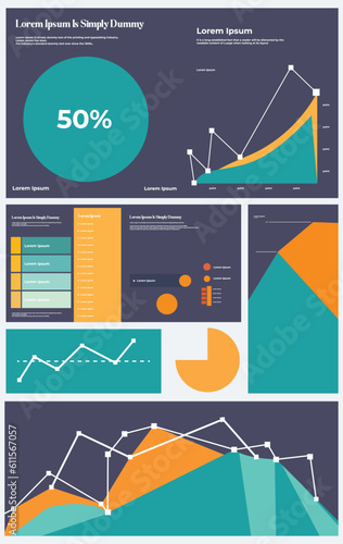 set of vector templates featuring different types of charts and graphs