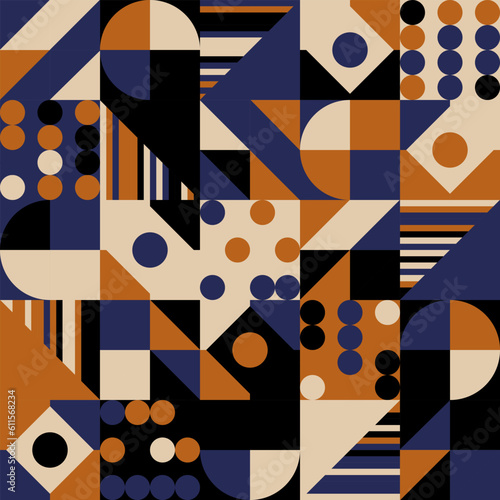 Vector Illustration Seamless Pattern Abstract Geometric Ornament Mosaic Decorative Wall Background Pop Modern