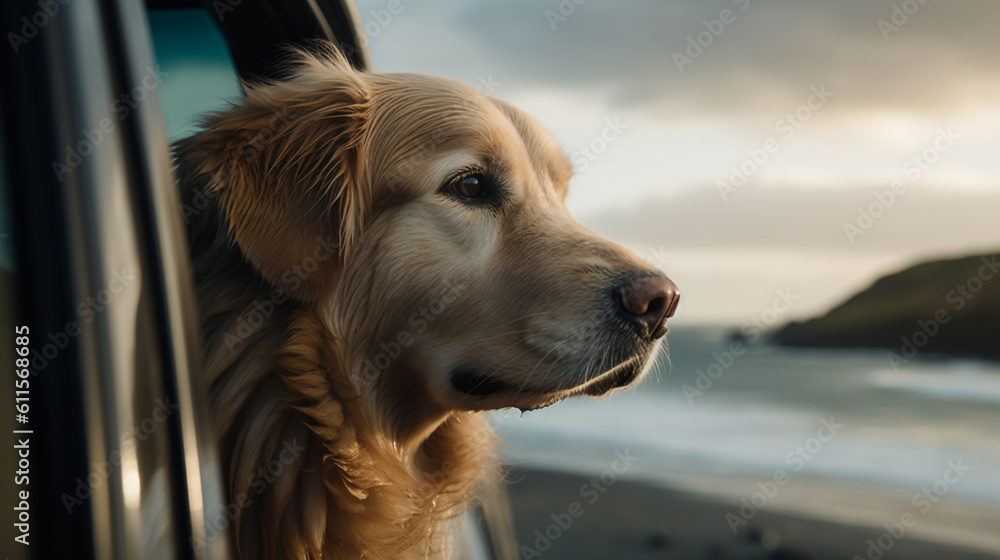 summer holiday with the dog in the car create impressive scene for your journey themes concept with feeling beautiful adventure background