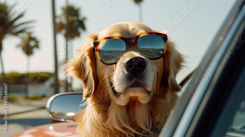 summer holiday with dog wearing sunglasses in the car create fun and cool scene for your journey themes concept with feeling happy adventure background