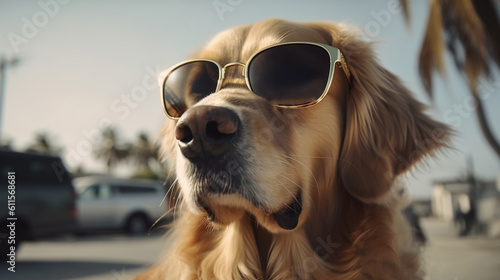summer holiday with dog wearing sunglasses in the car create fun and cool scene for your journey themes concept with feeling happy adventure background © IMAGINIST