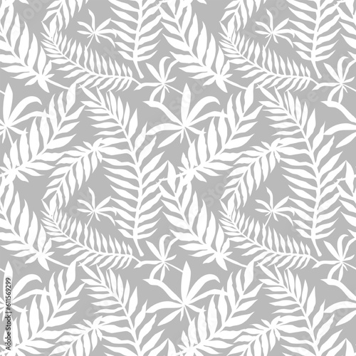 Palm leaf seamless background. Monochrome pattern tropical leaf.