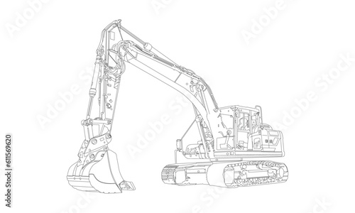 Crane truck with view from side isolated on white background. Construction vehicle vector mockup, easy editing and recolor.