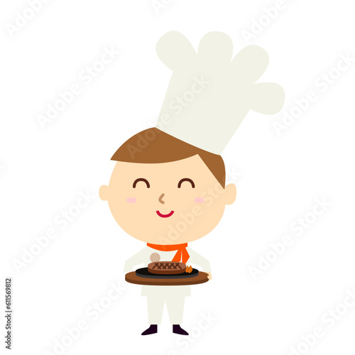 肉料理を作ったコックさんのイラスト