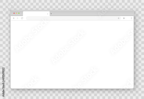 The design of the web browser window in white on a transparent background. An empty layout of the website's computer screen with a search bar and buttons. Vector illustration.