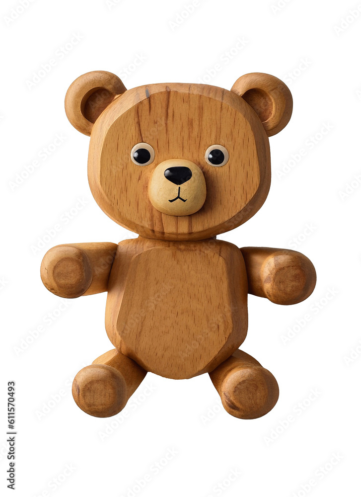 Wooden Teddy Bear Toy On White Background generative ai Wooden Teddy Bear Toy On White Background generative ai