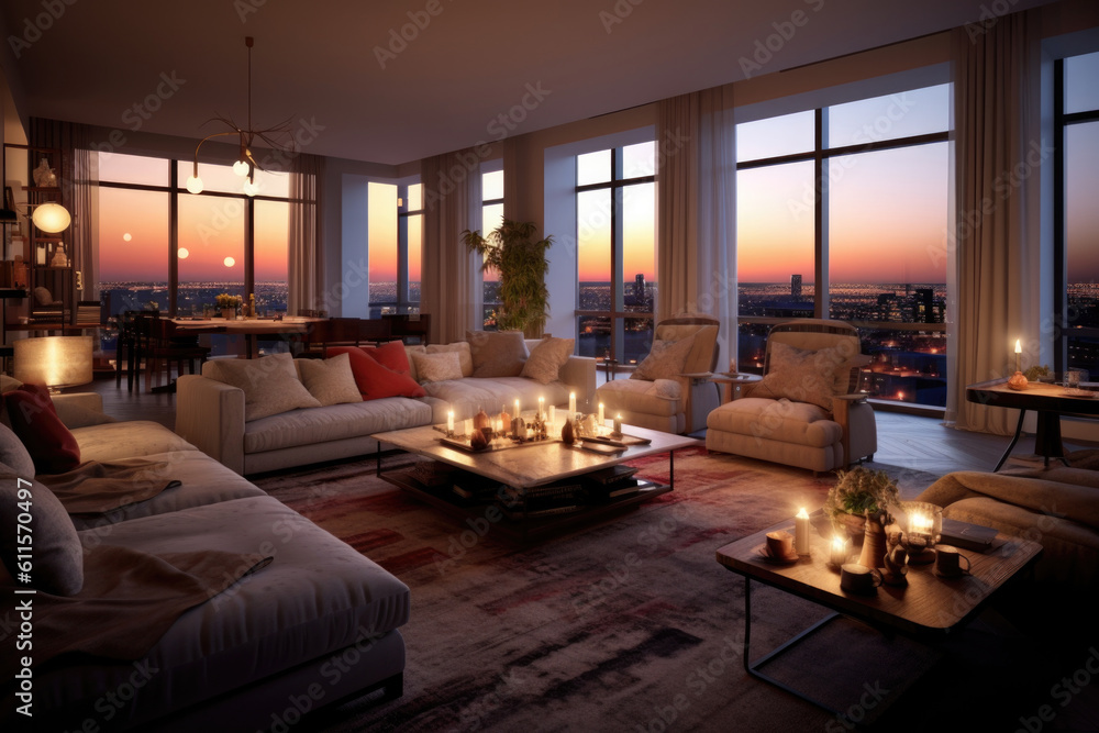 Penthouse Suite Modern Transitional Living Room Interior
