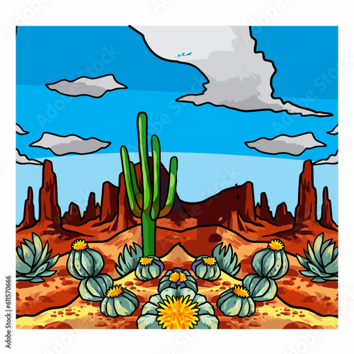 desert background with cacti empty loneliness heat vectors