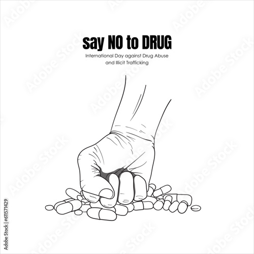 Hand punching drugs hand drawn illustration design for say no to drug campaign design