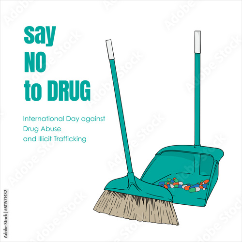 Drug waste is swept and put on dustpan template design for say no to drug poster campaign