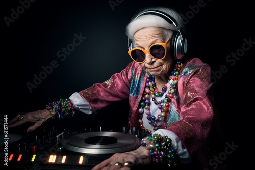 Cool and stylish disco grandma. Generative ai. photo
