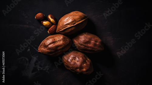 Pili nuts group background. Food backdrop. Generative AI photo