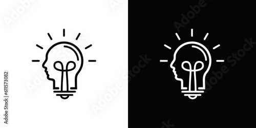 people intelligence logo design and light bulb vector illustration line design icon