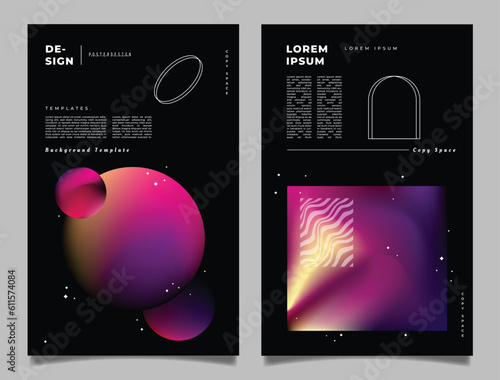 Colorful dark gradient mesh background template copy space set. Outer space themed vertical backdrop design for poster, banner, leaflet, pamphlet, cover, or flyer.