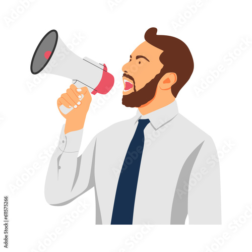 vector illustration of a person screaming with a loudspeaker megaphone